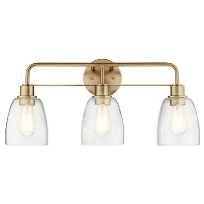 Kichler Meller 24in 3-Light Vanity Light | Industrial Champagne Bronze & Clear Glass | Bathroom & Powder Room Vanity | 60W Per Socket | Model 55102CPZ