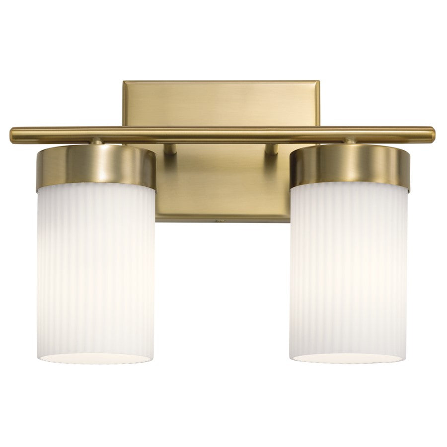 Kichler Ciona 2-Light Vanity Light | Brushed Natural Brass Steel with Satin Etched Cased Opal Glass | Bathroom Vanity & Powder Room Light | Model 55111BNB