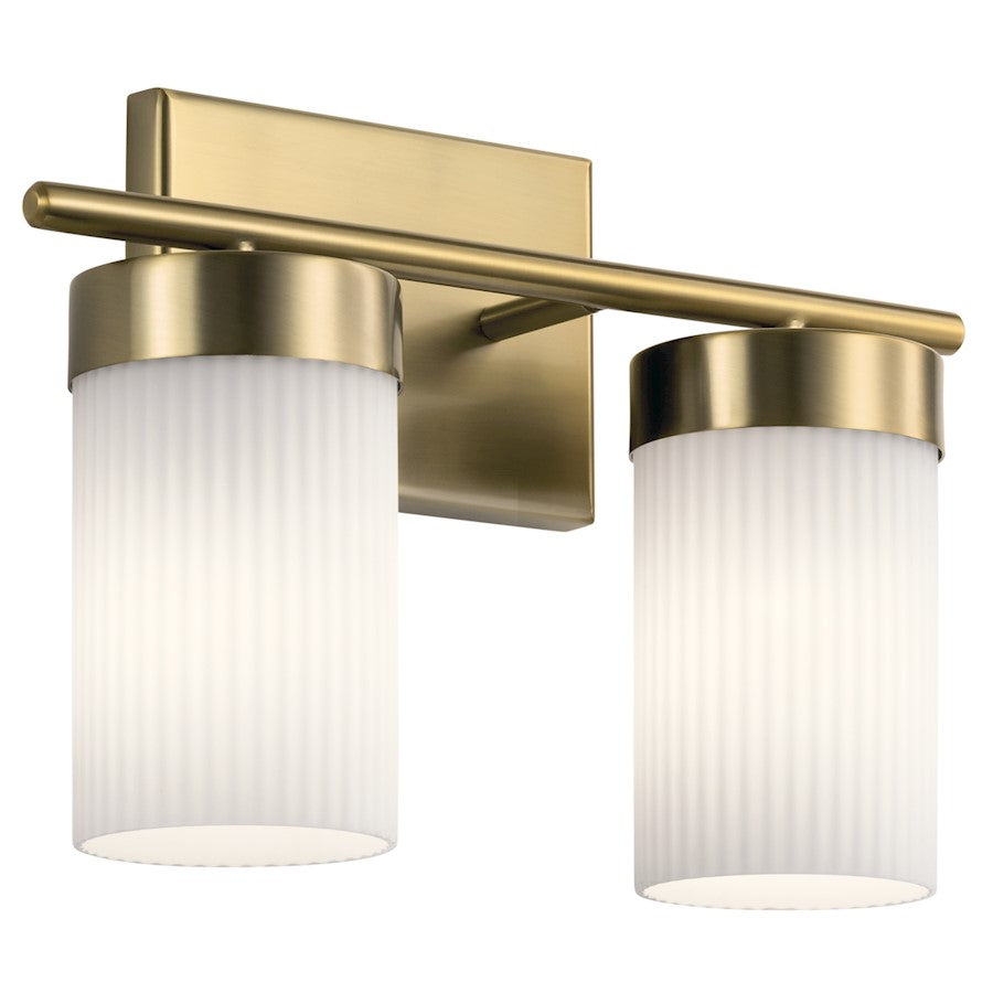 Kichler Ciona 2-Light Vanity Light | Brushed Natural Brass Steel with Satin Etched Cased Opal Glass | Bathroom Vanity & Powder Room Light | Model 55111BNB