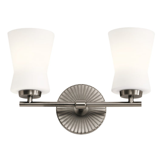 Kichler Brianne 14.5in 2-Light Vanity Light | Art Deco Classic Pewter Steel with Satin Etched Opal Glass | Bathroom & Powder Room Light | Model 55116CLP