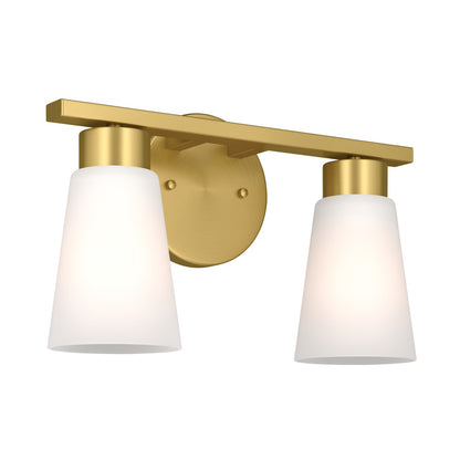 Kichler Stamos 13.25in 2-Light Vanity Light | Modern Brushed Gold Steel and Clear Satin Etched Glass | Bathroom Vanity | 13.25 x 8.25 in | Model 55120BG