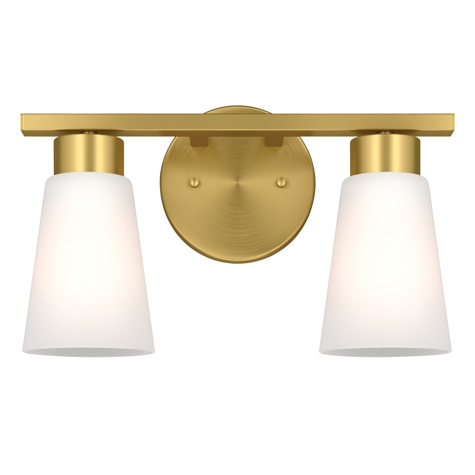 Kichler Stamos 13.25in 2-Light Vanity Light | Modern Brushed Gold Steel and Clear Satin Etched Glass | Bathroom Vanity | 13.25 x 8.25 in | Model 55120BG