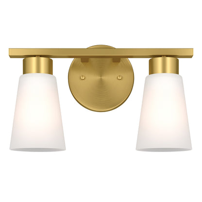 Kichler Stamos 13.25in 2-Light Vanity Light | Modern Brushed Gold Steel and Clear Satin Etched Glass | Bathroom Vanity | 13.25 x 8.25 in | Model 55120BG