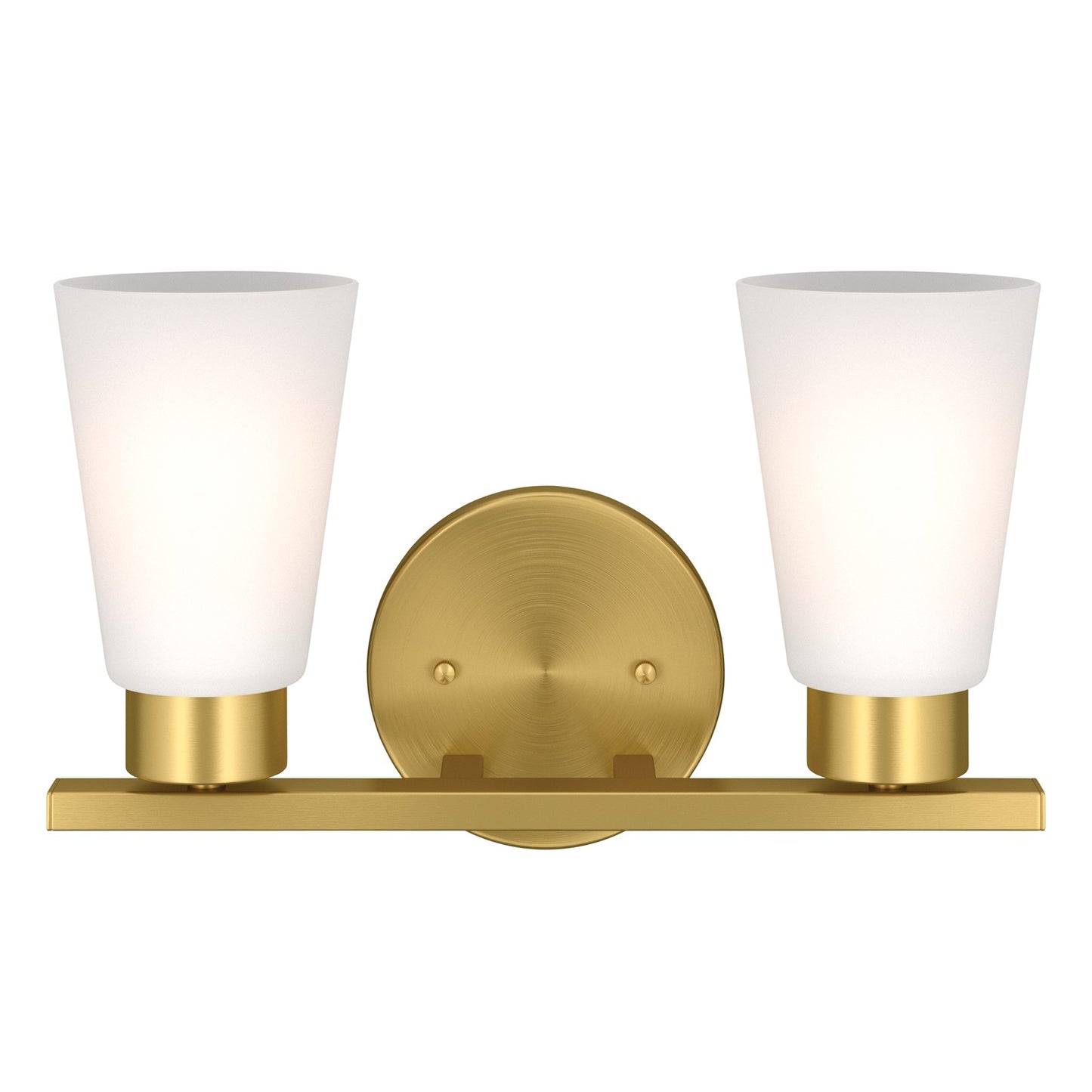 Kichler Stamos 13.25in 2-Light Vanity Light | Modern Brushed Gold Steel and Clear Satin Etched Glass | Bathroom Vanity | 13.25 x 8.25 in | Model 55120BG