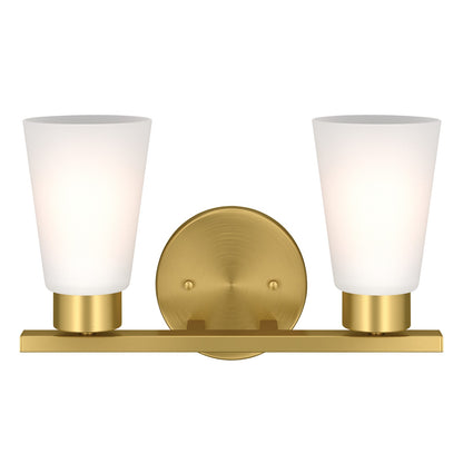 Kichler Stamos 13.25in 2-Light Vanity Light | Modern Brushed Gold Steel and Clear Satin Etched Glass | Bathroom Vanity | 13.25 x 8.25 in | Model 55120BG