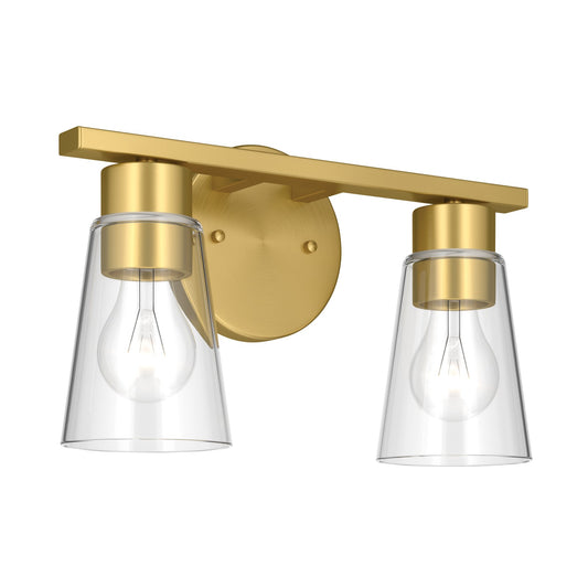 Kichler Stamos 13.25in 2-Light Vanity Light | Modern Brushed Gold Steel and Clear Glass | Bathroom Vanity | 13.25 x 8.25 in | Model 55120BGCLR