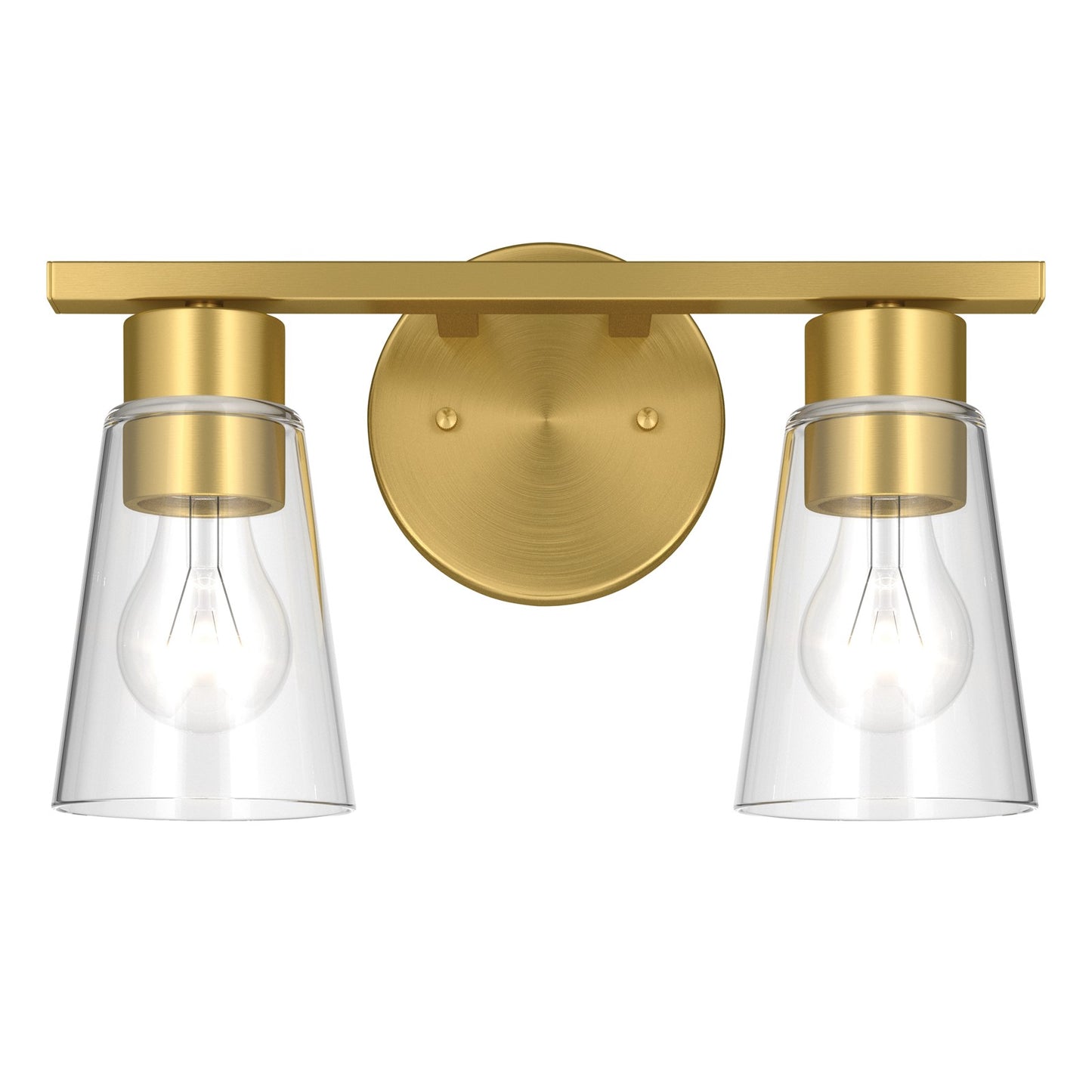 Kichler Stamos 13.25in 2-Light Vanity Light | Modern Brushed Gold Steel and Clear Glass | Bathroom Vanity | 13.25 x 8.25 in | Model 55120BGCLR