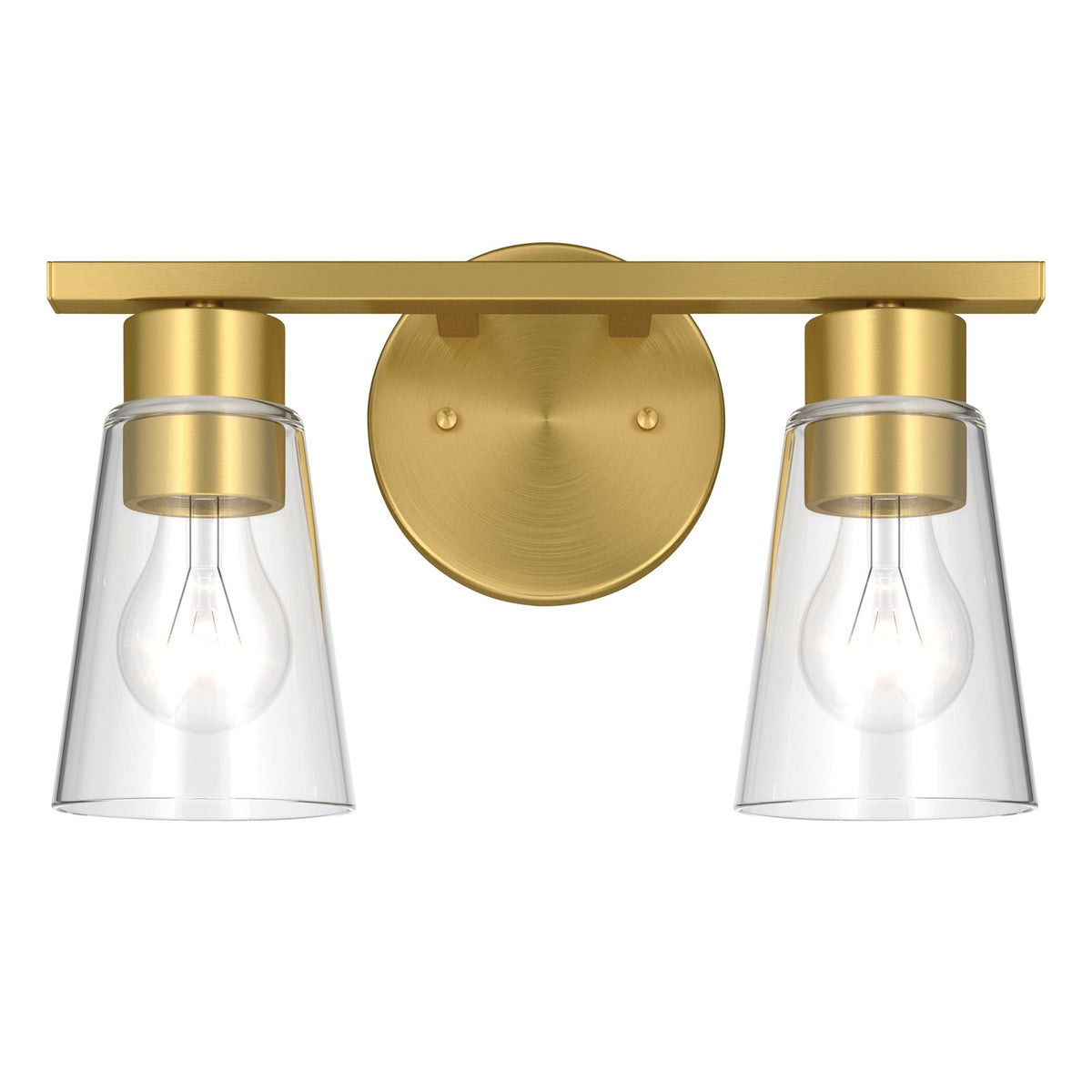 Kichler Stamos 13.25in 2-Light Vanity Light | Modern Brushed Gold Steel and Clear Glass | Bathroom Vanity | 13.25 x 8.25 in | Model 55120BGCLR