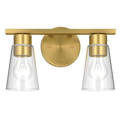 Kichler Stamos 13.25in 2-Light Vanity Light | Modern Brushed Gold Steel and Clear Glass | Bathroom Vanity | 13.25 x 8.25 in | Model 55120BGCLR