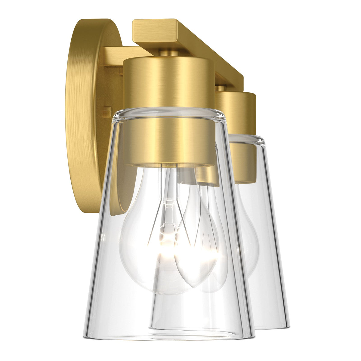 Kichler Stamos 13.25in 2-Light Vanity Light | Modern Brushed Gold Steel and Clear Glass | Bathroom Vanity | 13.25 x 8.25 in | Model 55120BGCLR