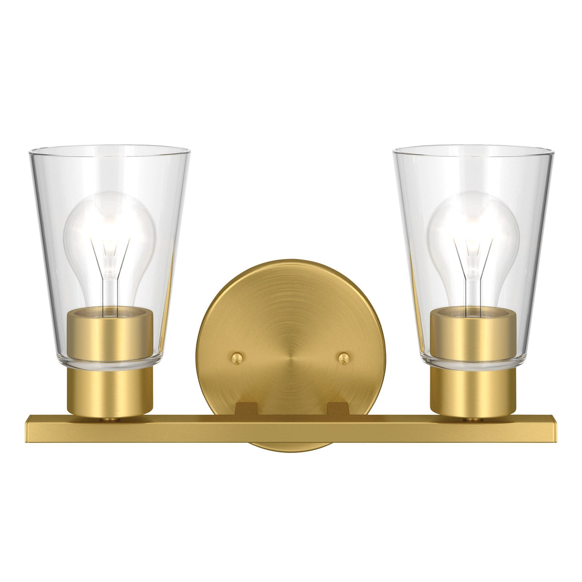 Kichler Stamos 13.25in 2-Light Vanity Light | Modern Brushed Gold Steel and Clear Glass | Bathroom Vanity | 13.25 x 8.25 in | Model 55120BGCLR