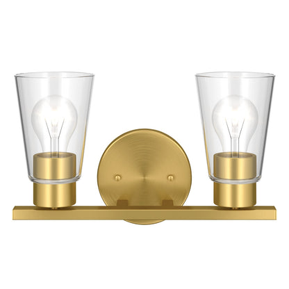 Kichler Stamos 13.25in 2-Light Vanity Light | Modern Brushed Gold Steel and Clear Glass | Bathroom Vanity | 13.25 x 8.25 in | Model 55120BGCLR