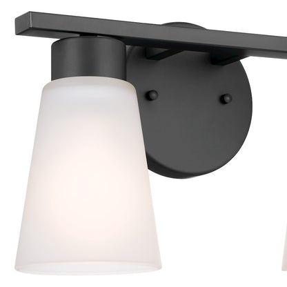 Kichler Stamos 2-Light Vanity Light | Industrial Black Steel & Glass | Bathroom & Powder Room Vanity Lighting | 120V, 2x60W Max, Damp Rated | Model 55120BK