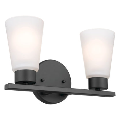 Kichler Stamos 2-Light Vanity Light | Industrial Black Steel & Glass | Bathroom & Powder Room Vanity Lighting | 120V, 2x60W Max, Damp Rated | Model 55120BK