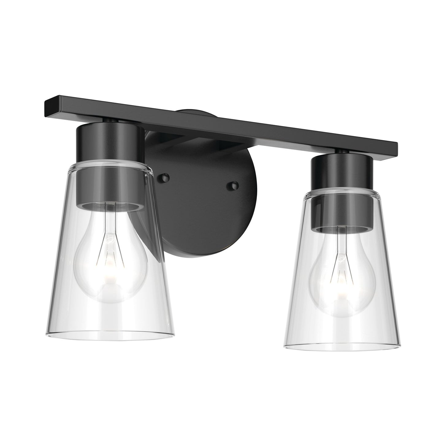 Kichler Stamos 13.25in 2-Light Vanity Light | Modern Black Steel and Clear Glass | Bathroom Vanity | 13.25 x 8.25 in | Model 55120BKCLR