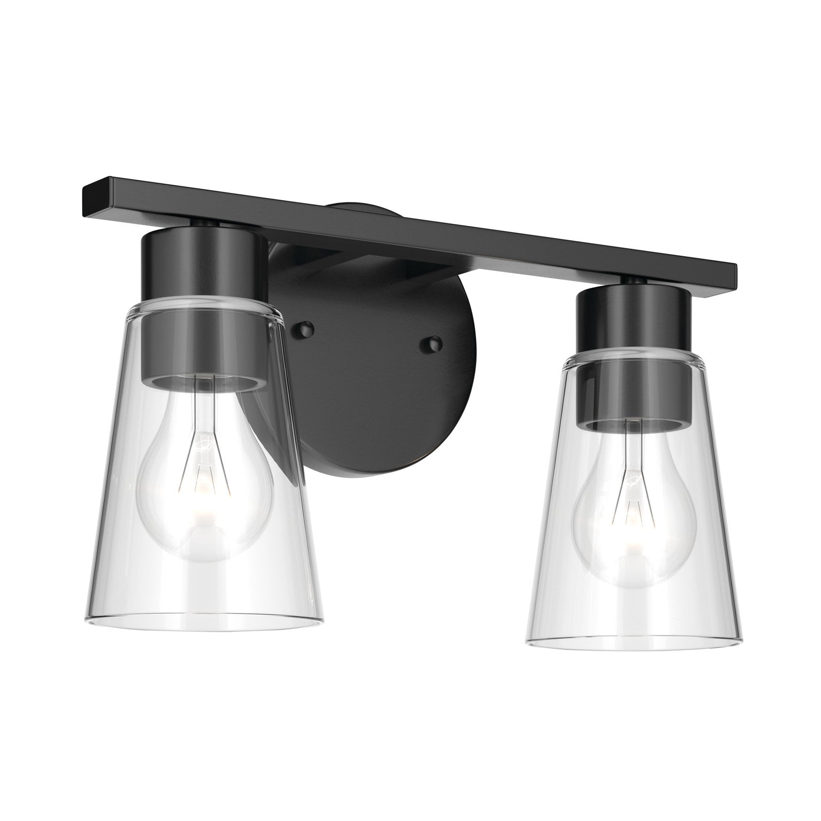 Kichler Stamos 13.25in 2-Light Vanity Light | Modern Black Steel and Clear Glass | Bathroom Vanity | 13.25 x 8.25 in | Model 55120BKCLR