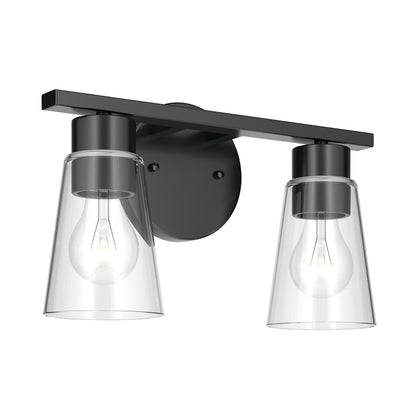 Kichler Stamos 13.25in 2-Light Vanity Light | Modern Black Steel and Clear Glass | Bathroom Vanity | 13.25 x 8.25 in | Model 55120BKCLR