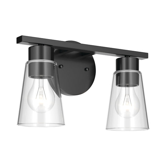 Kichler Stamos 13.25in 2-Light Vanity Light | Modern Black Steel and Clear Glass | Bathroom Vanity | 13.25 x 8.25 in | Model 55120BKCLR