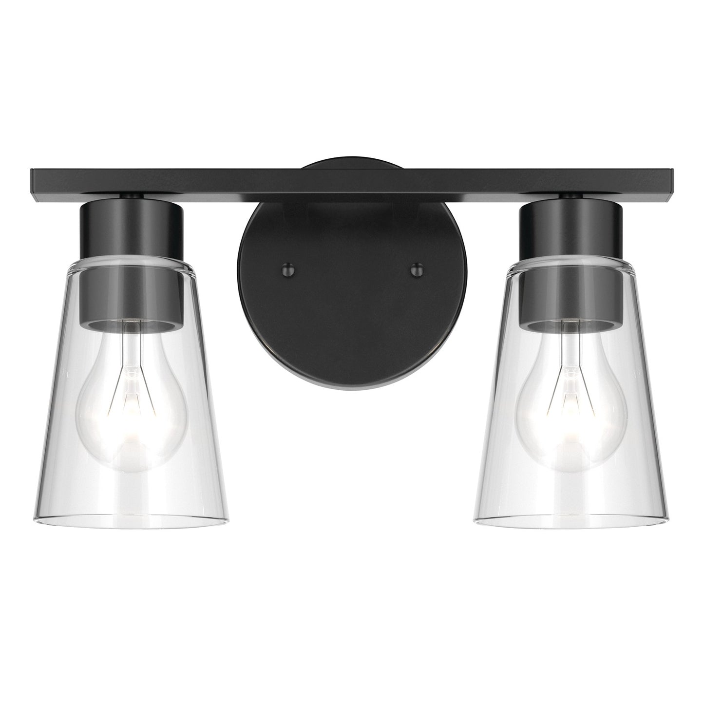 Kichler Stamos 13.25in 2-Light Vanity Light | Modern Black Steel and Clear Glass | Bathroom Vanity | 13.25 x 8.25 in | Model 55120BKCLR