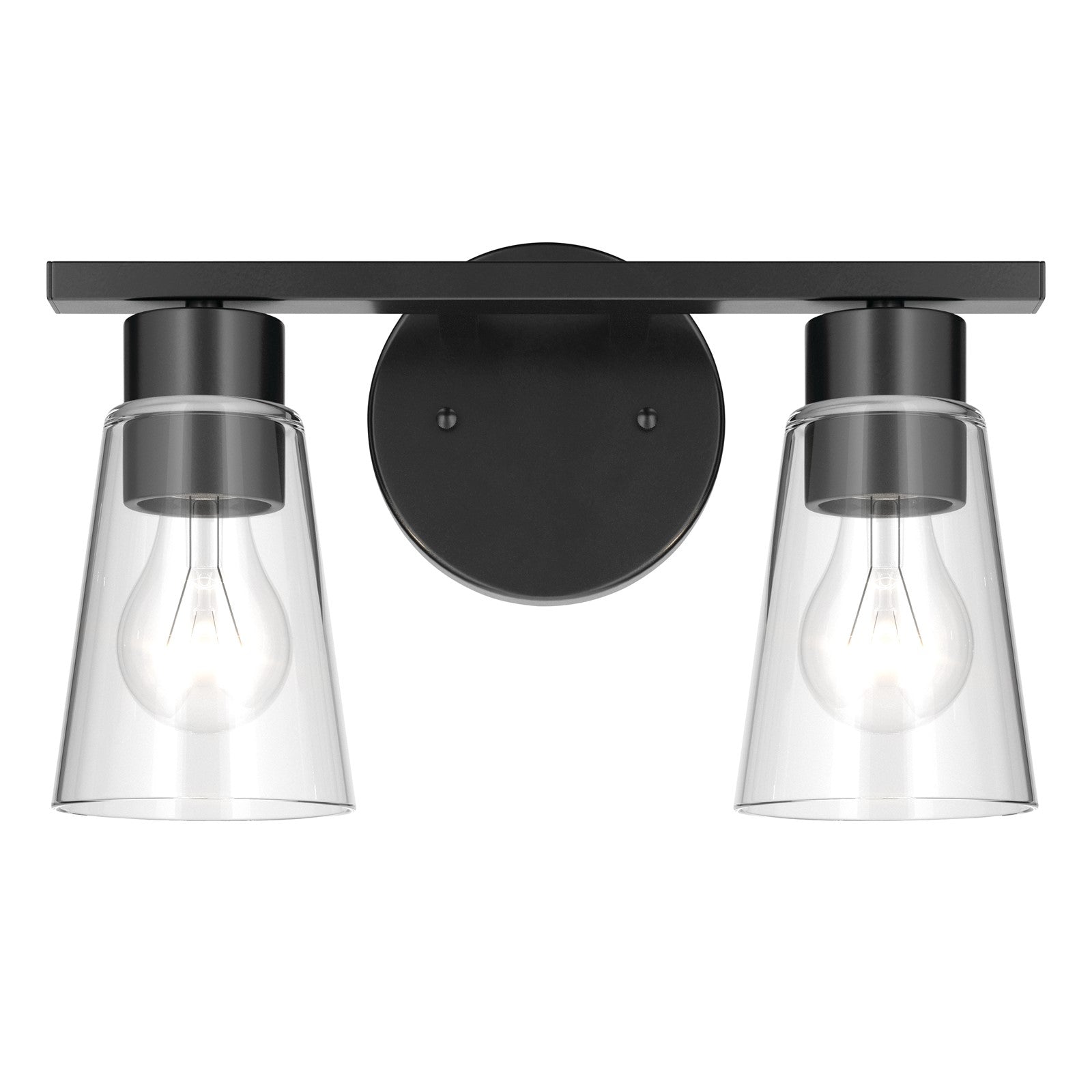 Kichler Stamos 13.25in 2-Light Vanity Light | Modern Black Steel and Clear Glass | Bathroom Vanity | 13.25 x 8.25 in | Model 55120BKCLR