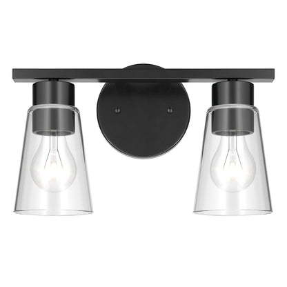 Kichler Stamos 13.25in 2-Light Vanity Light | Modern Black Steel and Clear Glass | Bathroom Vanity | 13.25 x 8.25 in | Model 55120BKCLR