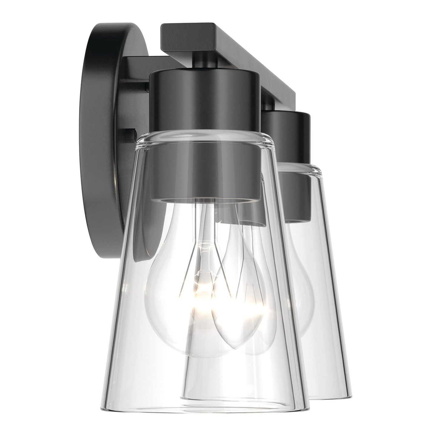 Kichler Stamos 13.25in 2-Light Vanity Light | Modern Black Steel and Clear Glass | Bathroom Vanity | 13.25 x 8.25 in | Model 55120BKCLR
