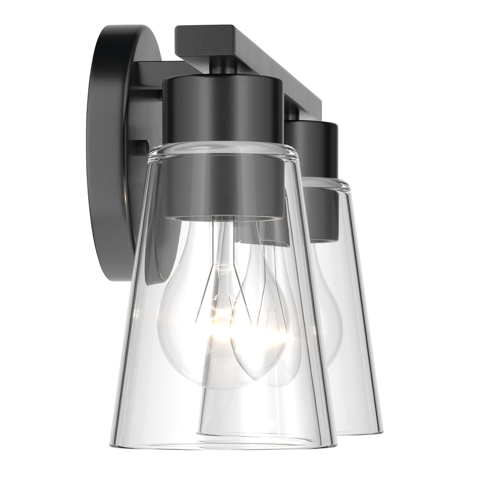 Kichler Stamos 13.25in 2-Light Vanity Light | Modern Black Steel and Clear Glass | Bathroom Vanity | 13.25 x 8.25 in | Model 55120BKCLR