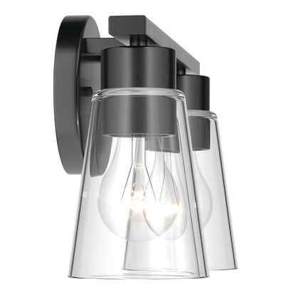 Kichler Stamos 13.25in 2-Light Vanity Light | Modern Black Steel and Clear Glass | Bathroom Vanity | 13.25 x 8.25 in | Model 55120BKCLR