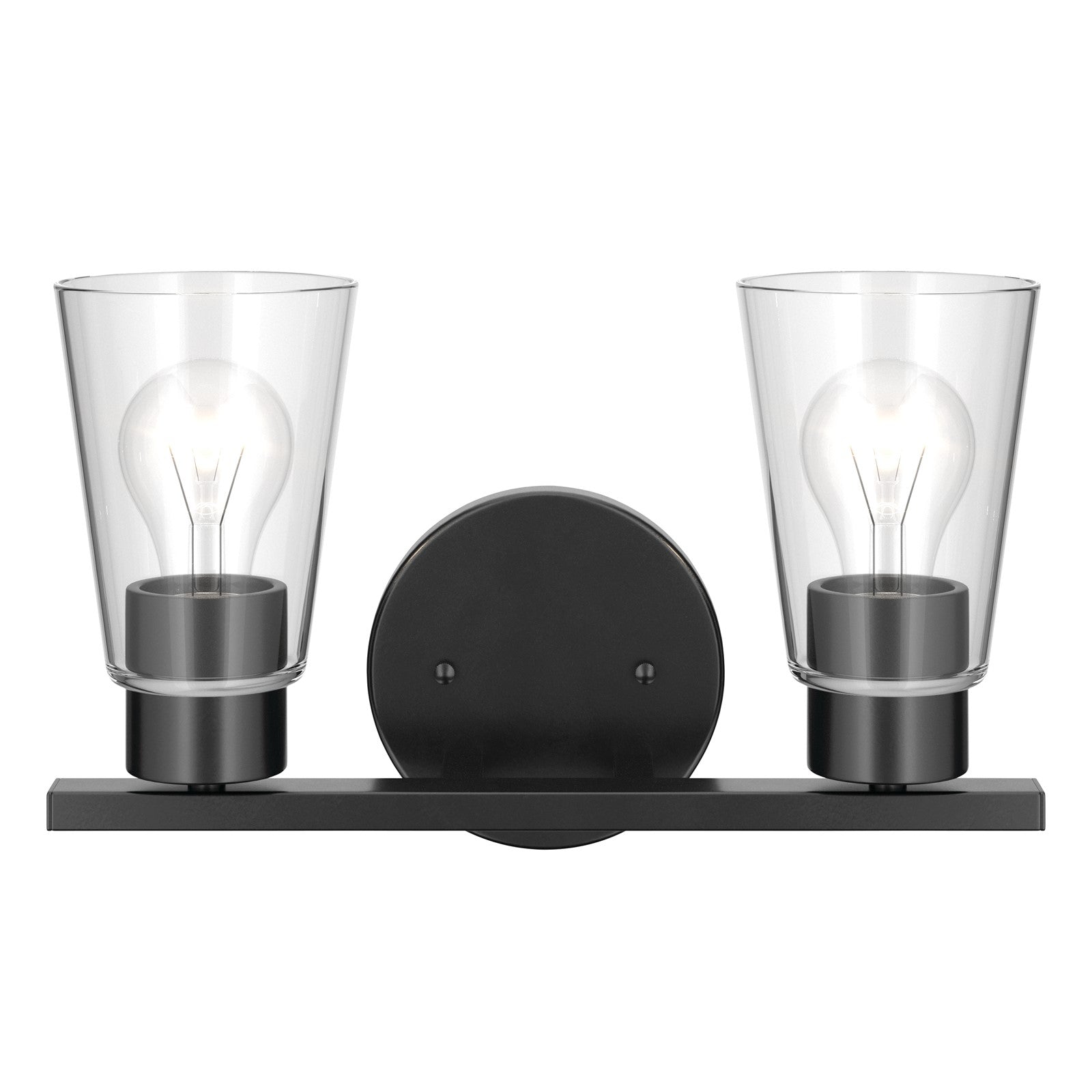 Kichler Stamos 13.25in 2-Light Vanity Light | Modern Black Steel and Clear Glass | Bathroom Vanity | 13.25 x 8.25 in | Model 55120BKCLR