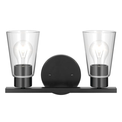 Kichler Stamos 13.25in 2-Light Vanity Light | Modern Black Steel and Clear Glass | Bathroom Vanity | 13.25 x 8.25 in | Model 55120BKCLR