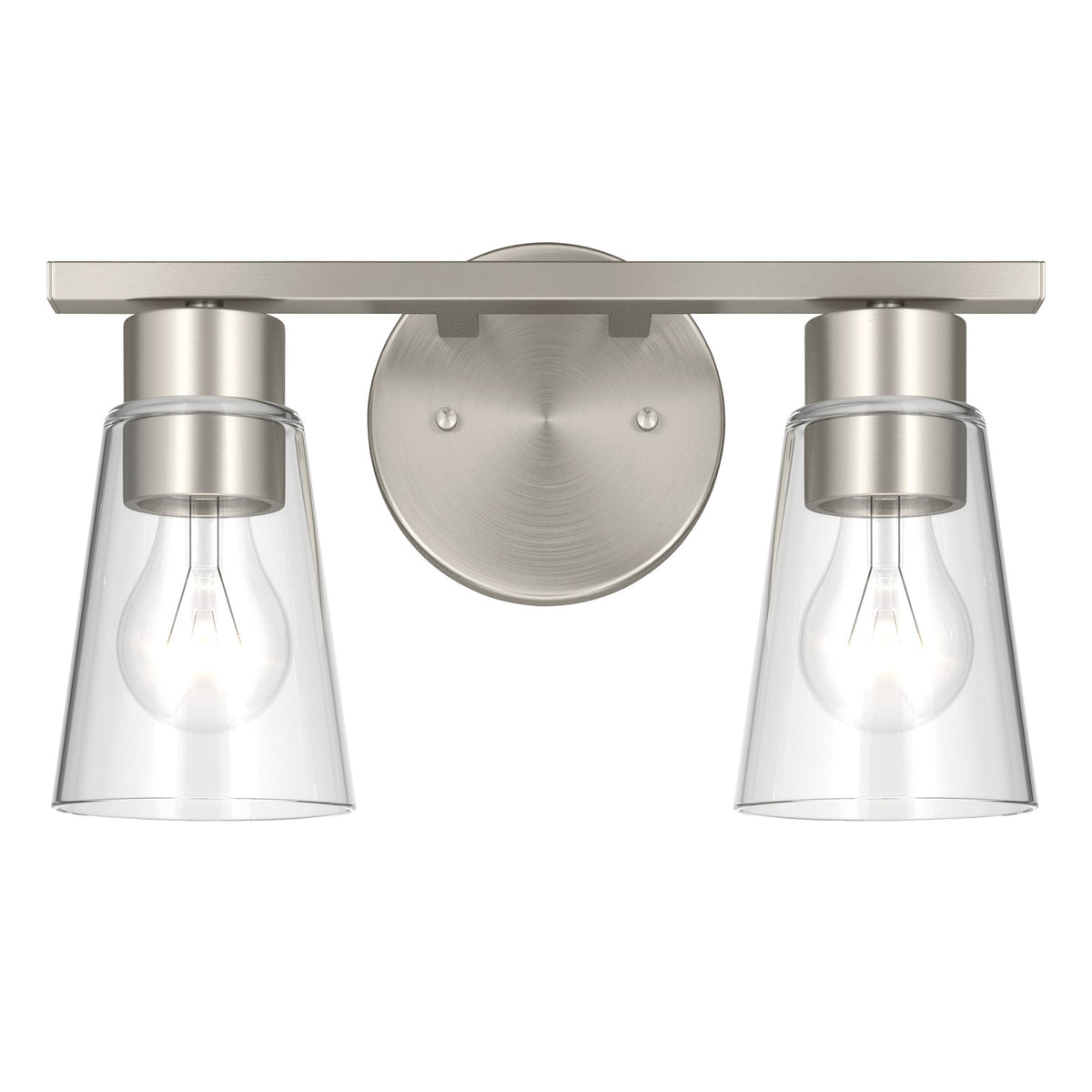 Kichler Stamos 13.25in 2-Light Vanity Light | Modern Brushed Nickel Steel and Clear Glass | Bathroom Vanity | 13.25 x 8.25 in | Model 55120NICLR