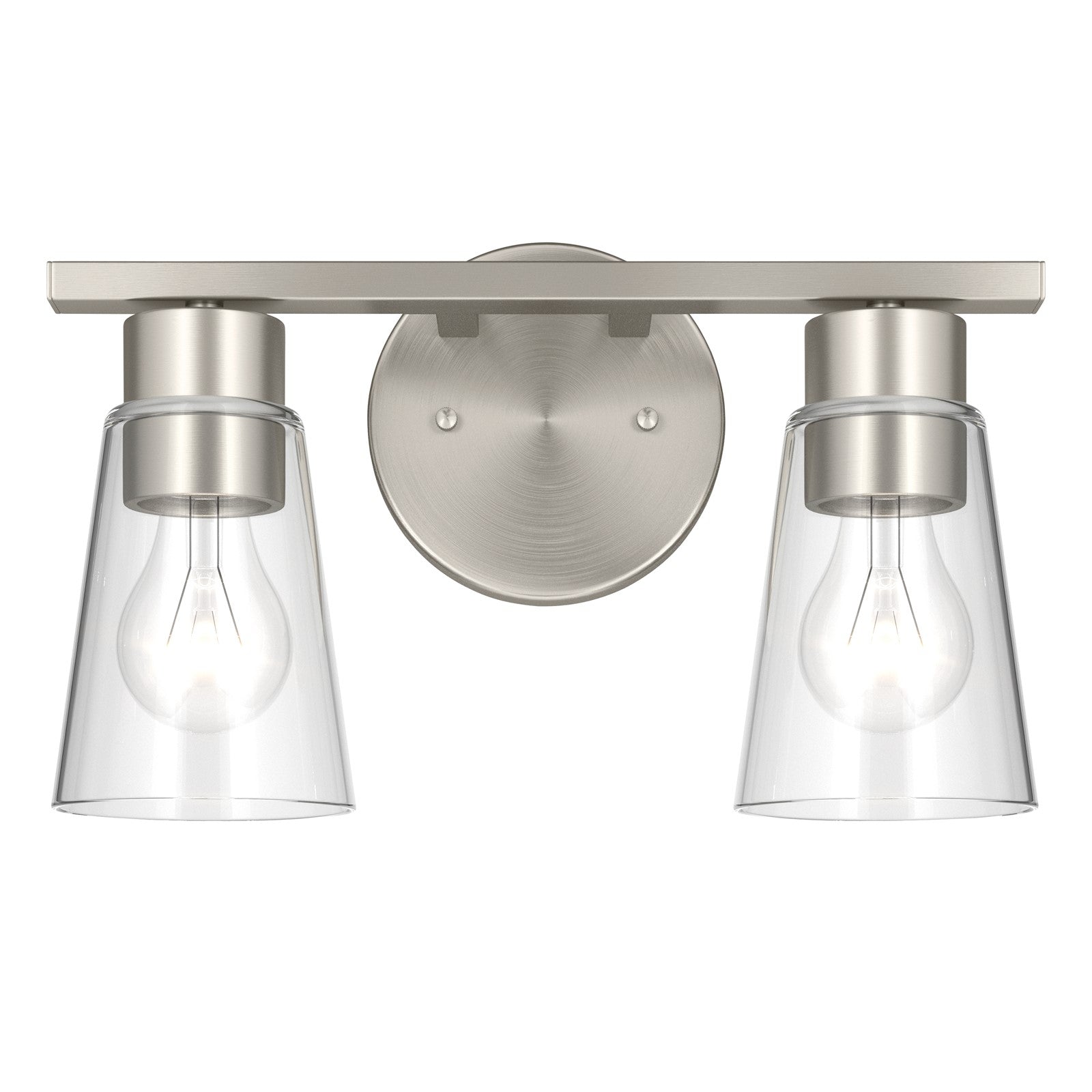 Kichler Stamos 13.25in 2-Light Vanity Light | Modern Brushed Nickel Steel and Clear Glass | Bathroom Vanity | 13.25 x 8.25 in | Model 55120NICLR