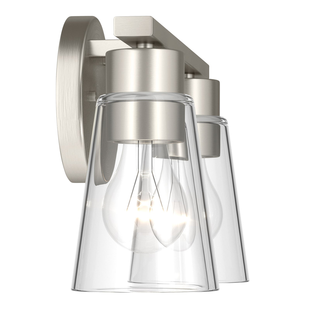 Kichler Stamos 13.25in 2-Light Vanity Light | Modern Brushed Nickel Steel and Clear Glass | Bathroom Vanity | 13.25 x 8.25 in | Model 55120NICLR