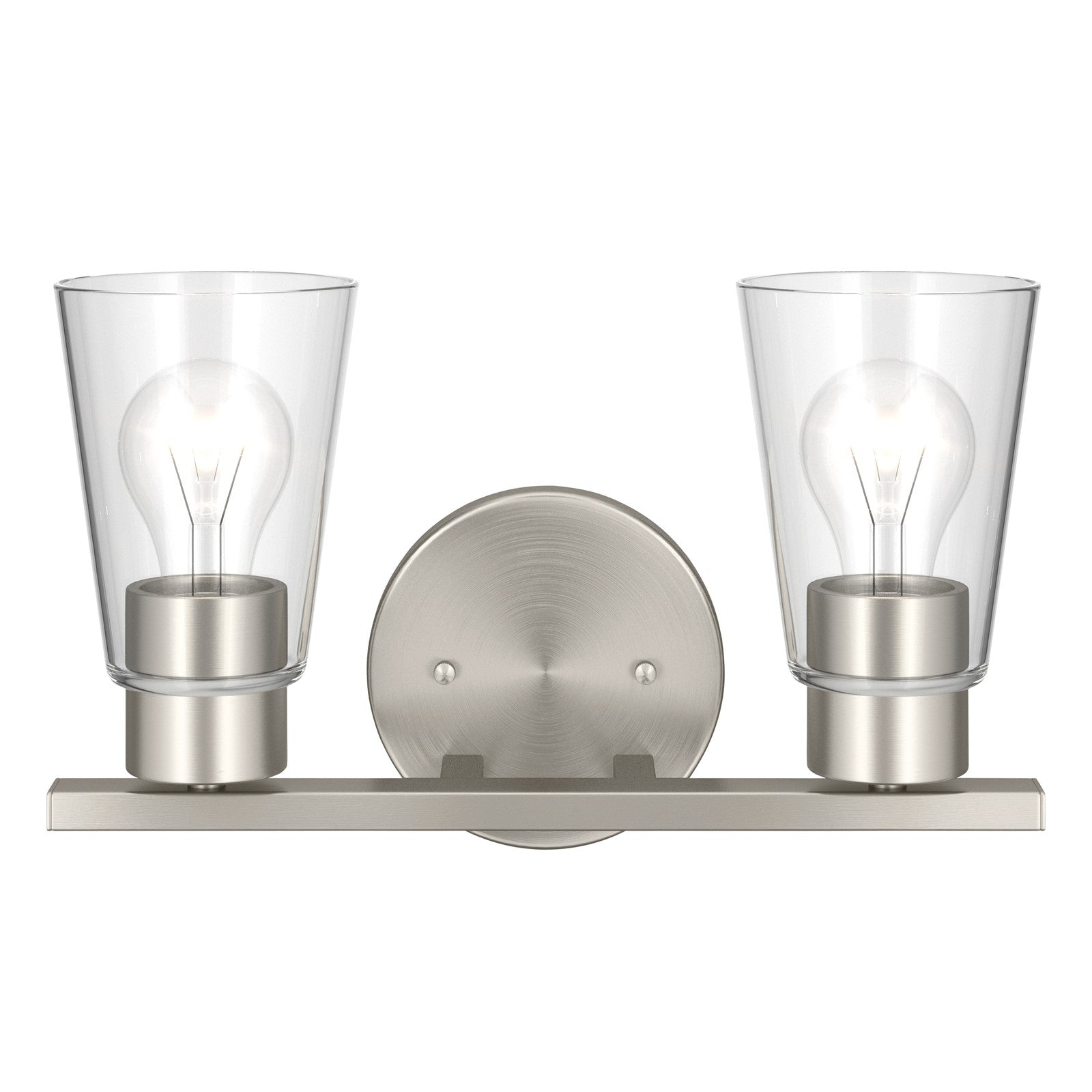 Kichler Stamos 13.25in 2-Light Vanity Light | Modern Brushed Nickel Steel and Clear Glass | Bathroom Vanity | 13.25 x 8.25 in | Model 55120NICLR