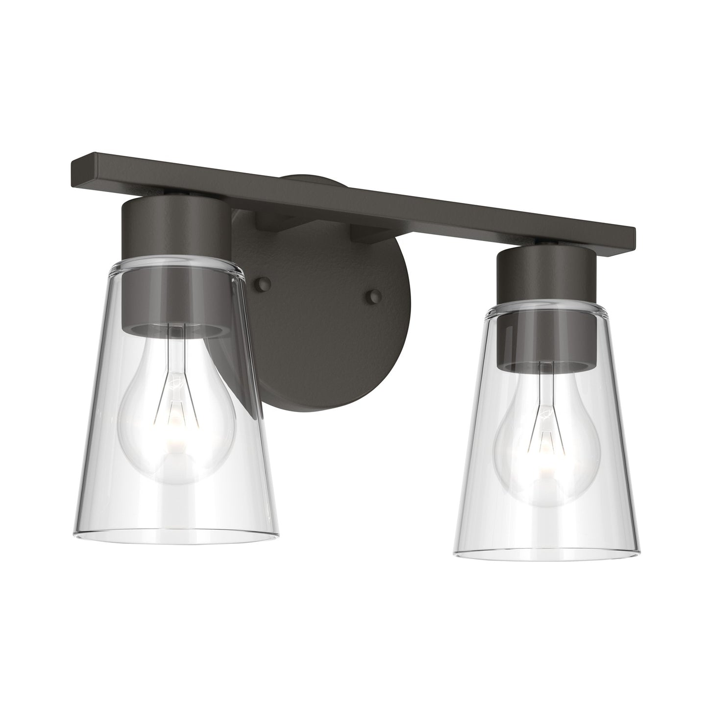 Kichler Stamos 13.25in 2-Light Bathroom Vanity Light | Modern Olde Bronze Steel and Clear Glass | Bathroom Vanity | 13.25 x 8.25 in | Model 55120OZCLR