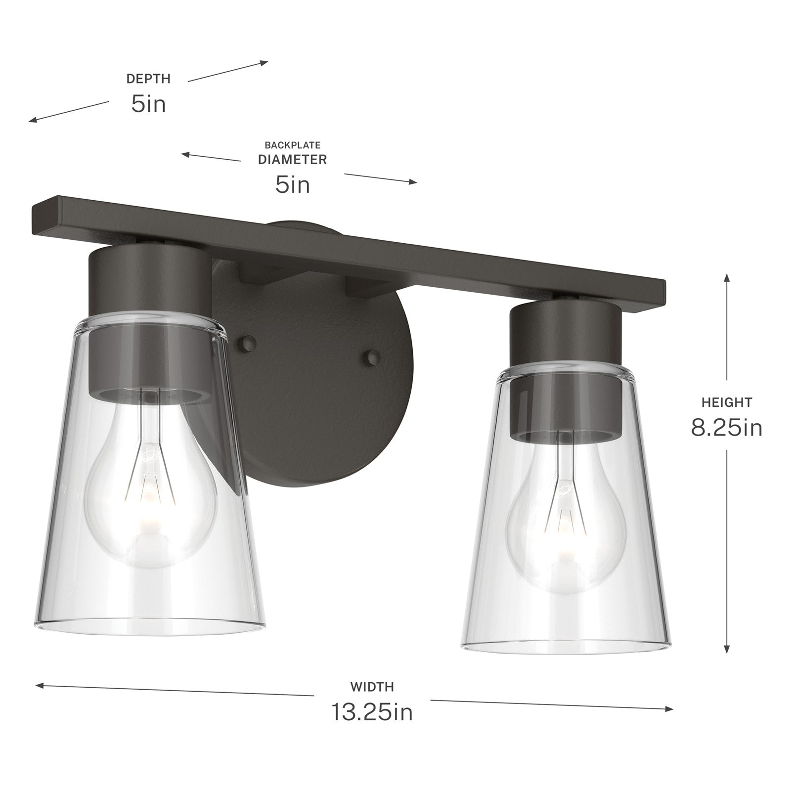 Kichler Stamos 13.25in 2-Light Bathroom Vanity Light | Modern Olde Bronze Steel and Clear Glass | Bathroom Vanity | 13.25 x 8.25 in | Model 55120OZCLR