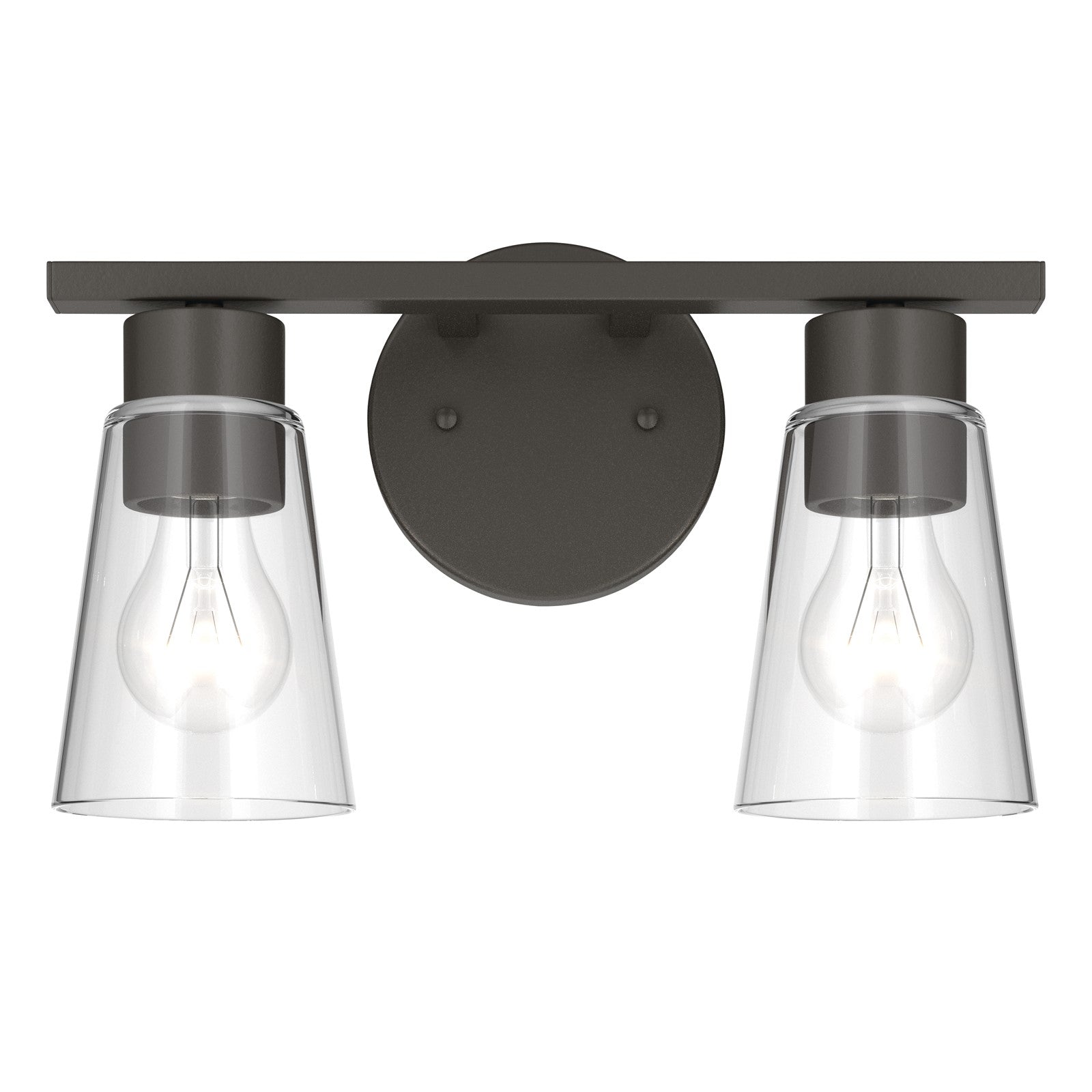 Kichler Stamos 13.25in 2-Light Bathroom Vanity Light | Modern Olde Bronze Steel and Clear Glass | Bathroom Vanity | 13.25 x 8.25 in | Model 55120OZCLR