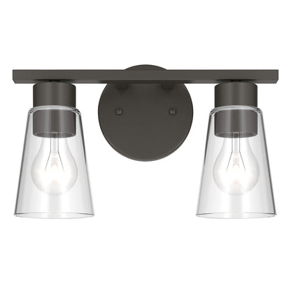 Kichler Stamos 13.25in 2-Light Bathroom Vanity Light | Modern Olde Bronze Steel and Clear Glass | Bathroom Vanity | 13.25 x 8.25 in | Model 55120OZCLR