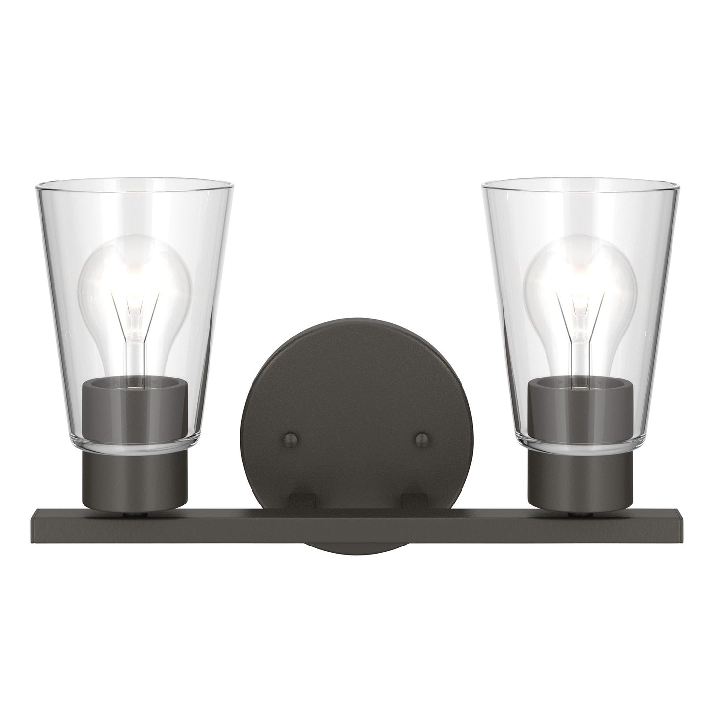 Kichler Stamos 13.25in 2-Light Bathroom Vanity Light | Modern Olde Bronze Steel and Clear Glass | Bathroom Vanity | 13.25 x 8.25 in | Model 55120OZCLR