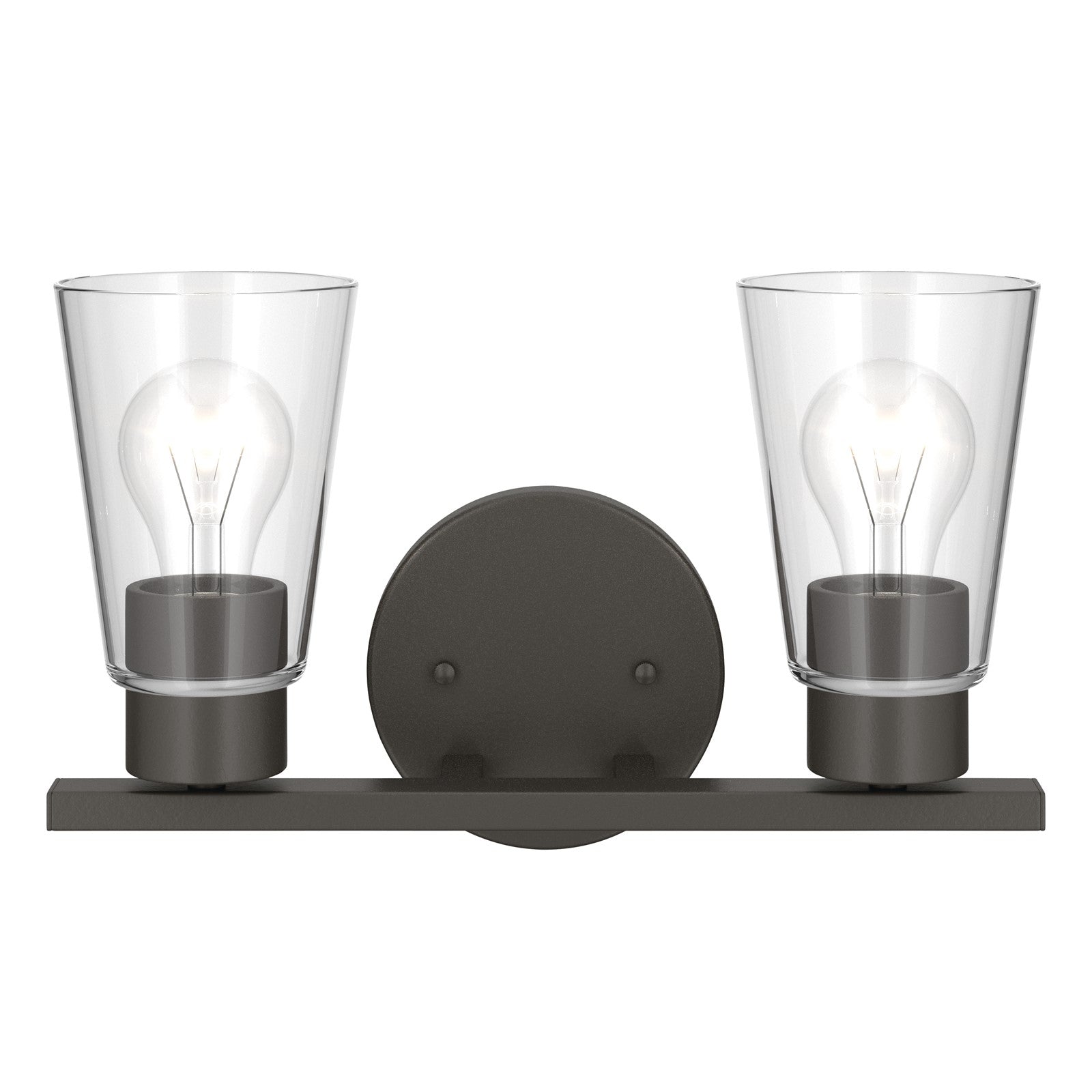 Kichler Stamos 13.25in 2-Light Bathroom Vanity Light | Modern Olde Bronze Steel and Clear Glass | Bathroom Vanity | 13.25 x 8.25 in | Model 55120OZCLR