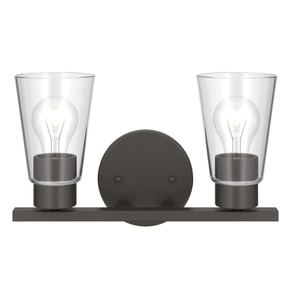 Kichler Stamos 13.25in 2-Light Bathroom Vanity Light | Modern Olde Bronze Steel and Clear Glass | Bathroom Vanity | 13.25 x 8.25 in | Model 55120OZCLR