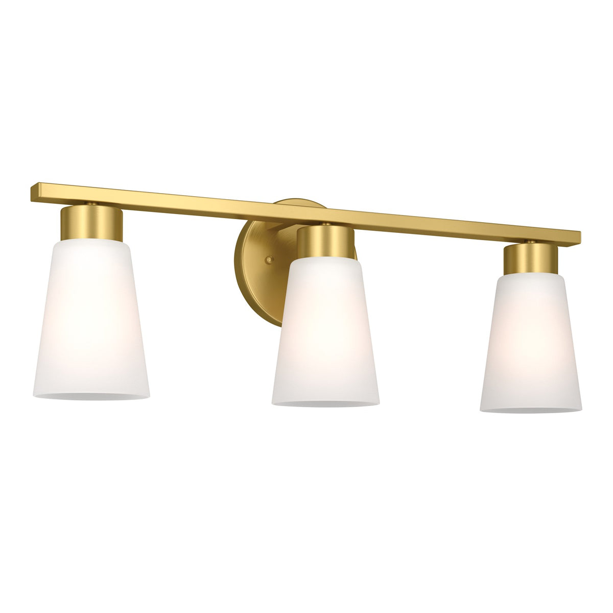 Kichler Stamos 22.25in 3-Light Bathroom Vanity Light | Modern Brushed Gold Steel and Satin Etched Glass | Bathroom Vanity | 22.25 x 8.25 in | Model 55121BG