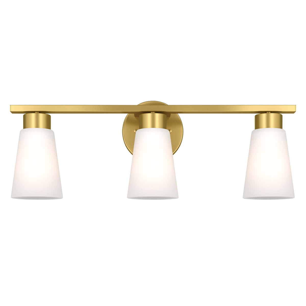 Kichler Stamos 22.25in 3-Light Bathroom Vanity Light | Modern Brushed Gold Steel and Satin Etched Glass | Bathroom Vanity | 22.25 x 8.25 in | Model 55121BG