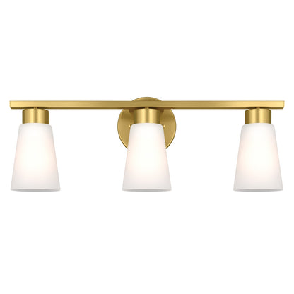 Kichler Stamos 22.25in 3-Light Bathroom Vanity Light | Modern Brushed Gold Steel and Satin Etched Glass | Bathroom Vanity | 22.25 x 8.25 in | Model 55121BG