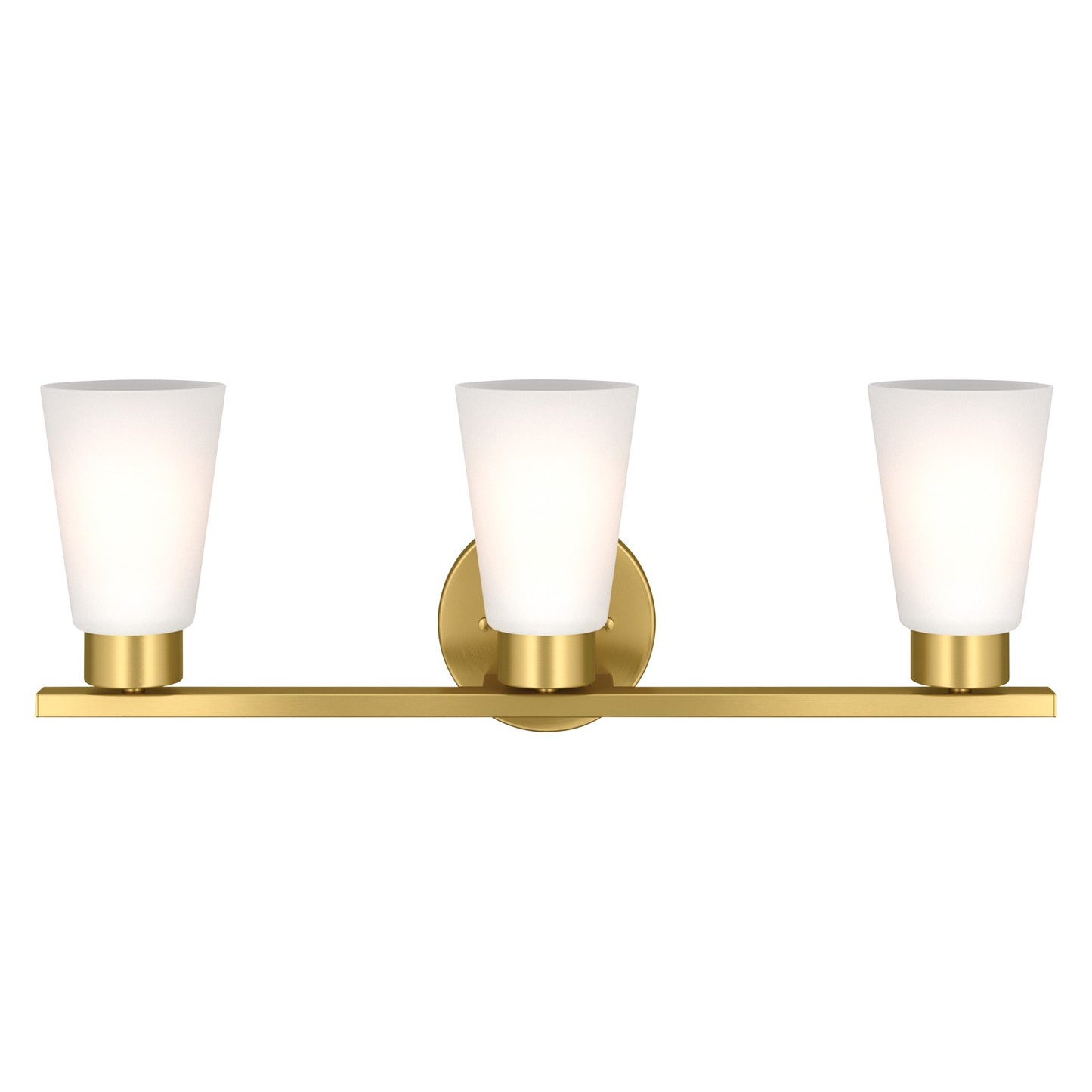 Kichler Stamos 22.25in 3-Light Bathroom Vanity Light | Modern Brushed Gold Steel and Satin Etched Glass | Bathroom Vanity | 22.25 x 8.25 in | Model 55121BG