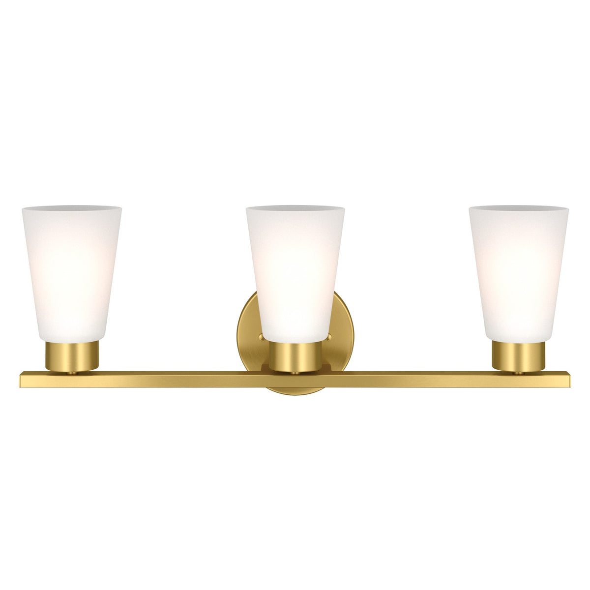 Kichler Stamos 22.25in 3-Light Bathroom Vanity Light | Modern Brushed Gold Steel and Satin Etched Glass | Bathroom Vanity | 22.25 x 8.25 in | Model 55121BG