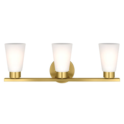 Kichler Stamos 22.25in 3-Light Bathroom Vanity Light | Modern Brushed Gold Steel and Satin Etched Glass | Bathroom Vanity | 22.25 x 8.25 in | Model 55121BG
