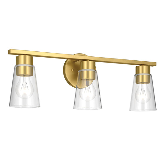 Kichler Stamos 22.25in 3-Light Bathroom Vanity Light | Modern Brushed Gold Steel and Clear Glass | Bathroom Vanity | 22.25 x 8.25 in | Model 55121BGCLR