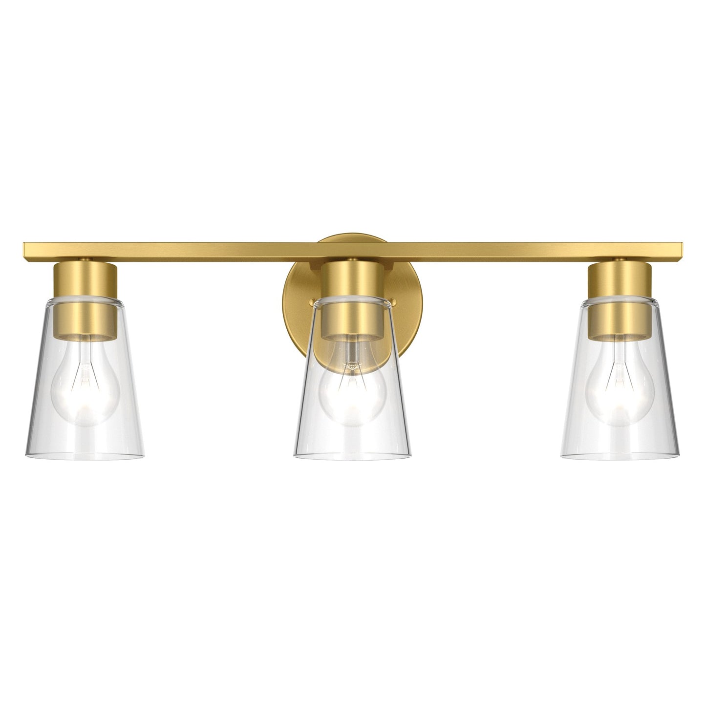 Kichler Stamos 22.25in 3-Light Bathroom Vanity Light | Modern Brushed Gold Steel and Clear Glass | Bathroom Vanity | 22.25 x 8.25 in | Model 55121BGCLR