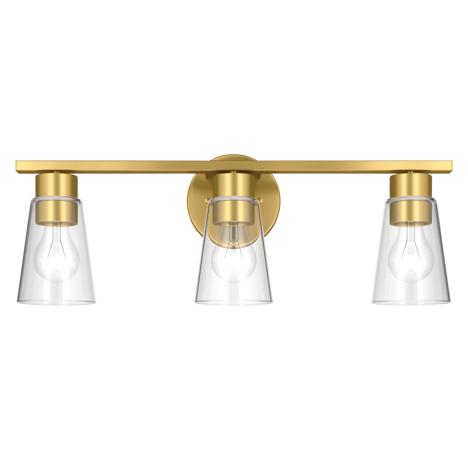 Kichler Stamos 22.25in 3-Light Bathroom Vanity Light | Modern Brushed Gold Steel and Clear Glass | Bathroom Vanity | 22.25 x 8.25 in | Model 55121BGCLR